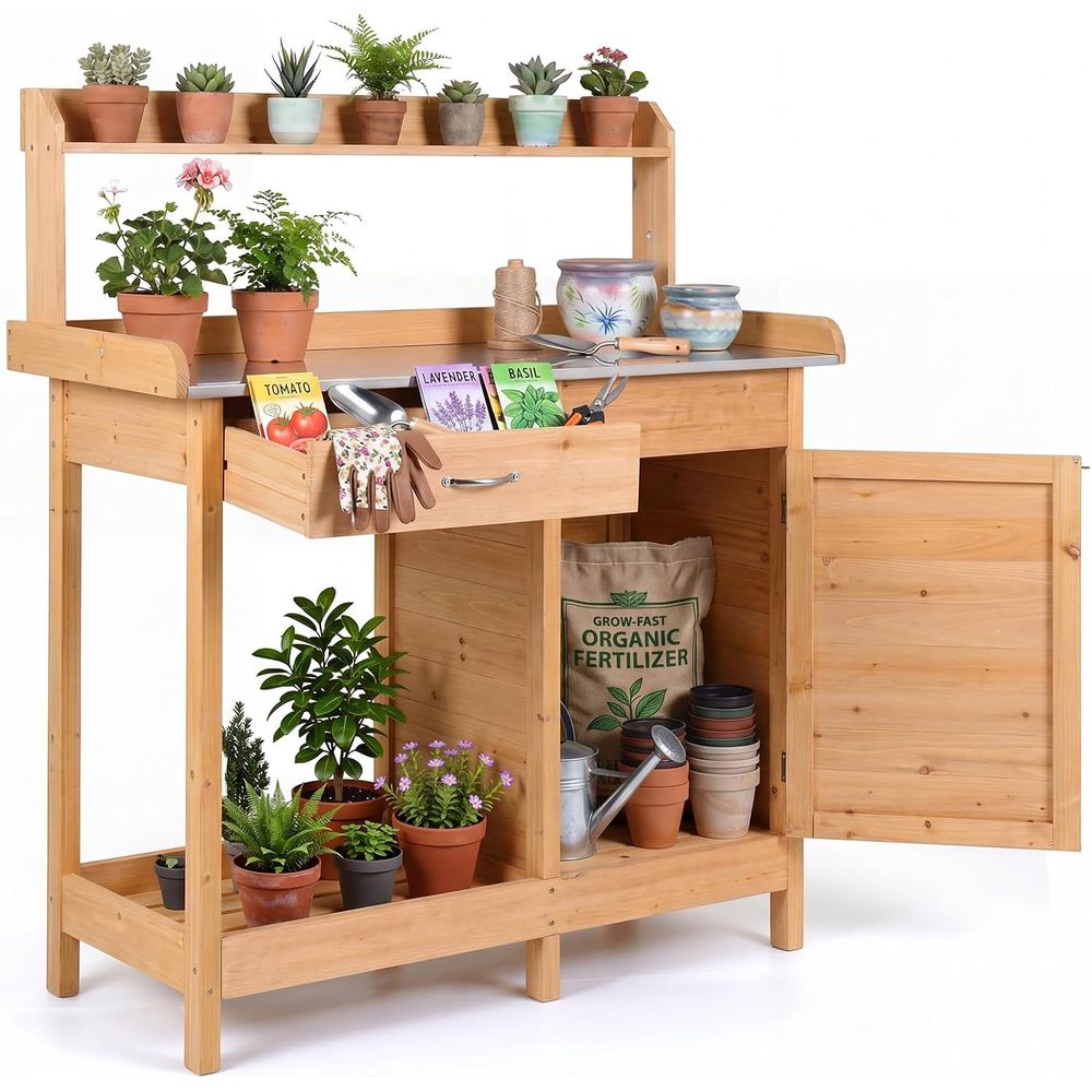 Woodworking Workbench - 야외 화분 키우기용 테이블, 나무 정원