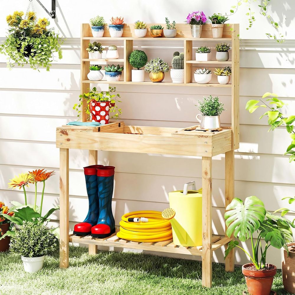 Woodworking Workbench - 화분꽂이용 테이블, 60인치 목재 정원 작업대,