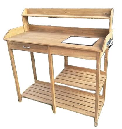 Woodworking Workbench - 싱크대가 있는 나무 재질의 화분 작업대,