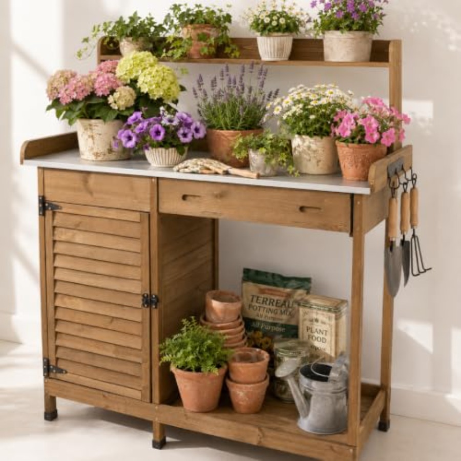 작업대 겸 정원용 테이블, 수납장 포함, 야외용, 나무 - Woodworking Workbench 리뷰 및 가격