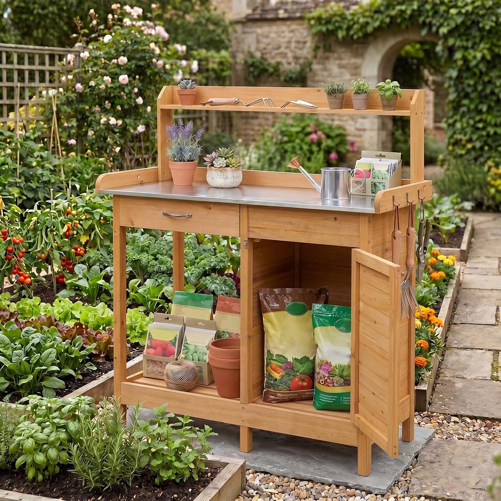 야외 화분 키우기용 테이블, 나무 정원 작업대, 수납장 - Woodworking Workbench 리뷰 및 가격