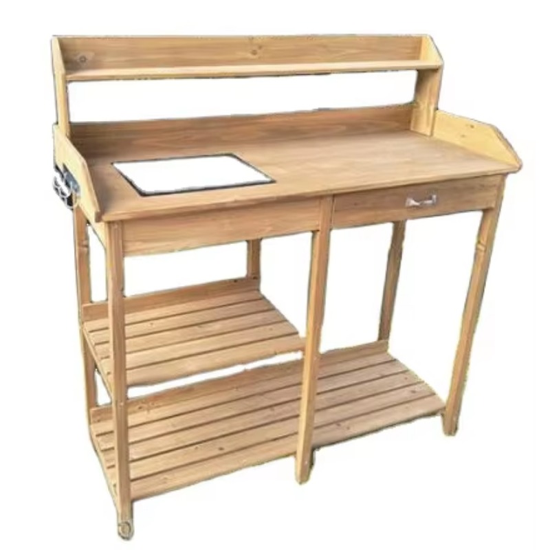싱크대가 있는 나무 재질의 화분 작업대, 선반이 있는  - Woodworking Workbench 리뷰 및 가격